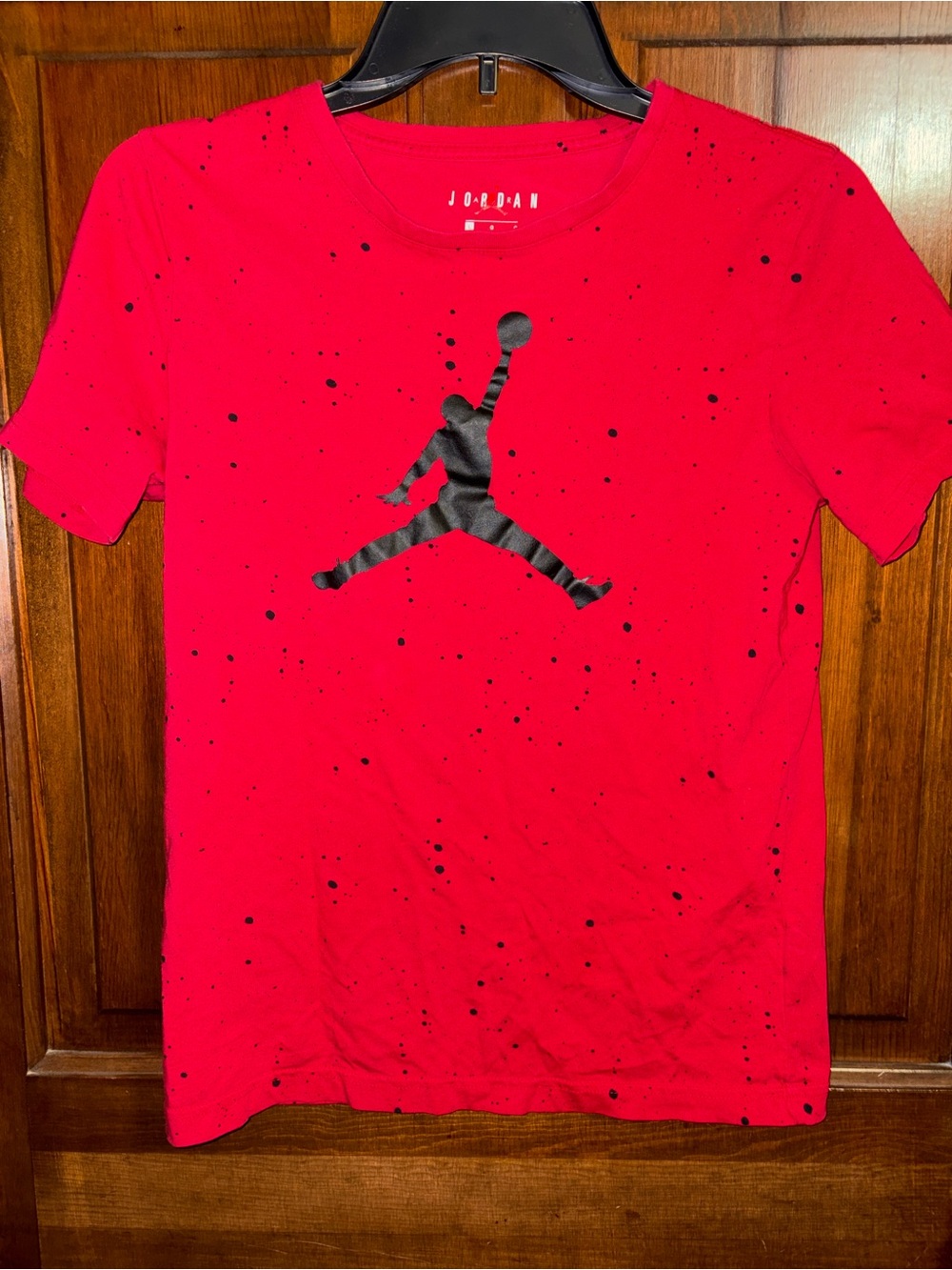 Kids Jordan Red Tee with Black Jumpman and Splatter